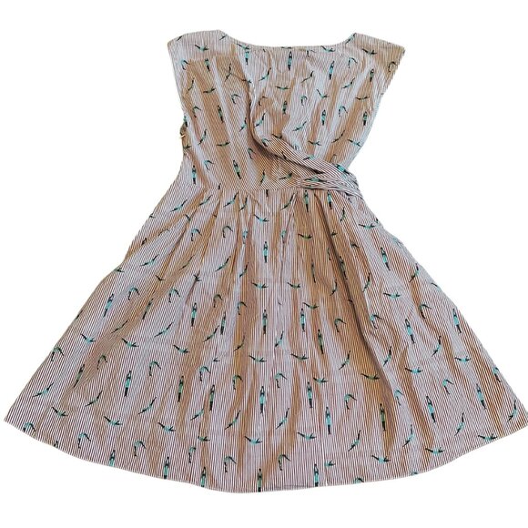 Maeve Anthropologie Red Stripe A-Line Dress Bathing Beauty Print Size 8 Women's - Picture 8 of 11